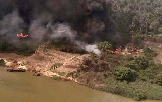NAF Destroys Illegal Refinery Filled With Stolen Crude Oil In Rivers , HOTPEN